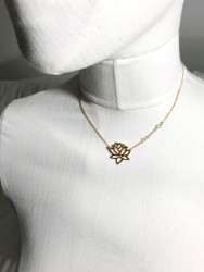 Swarovski Kristal Taşlı Lotus Çiçeği Kolye - Gold Kaplama - Thumbnail