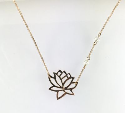Swarovski Kristal Taşlı Lotus Çiçeği Kolye - Gold Kaplama