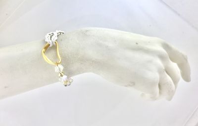 Swarovski Kristal Taşlı örme deri ipli Bileklik - Mat Gold Kaplama