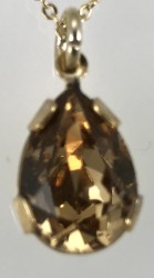 Swarovski Kristal Topaz Damla Taşlı Kolye - Gold Kaplama - Thumbnail