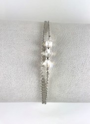 Swarovski Kristal Taşlı Çift Zincirli Zarif Bileklik - Rhodium Kaplama - Thumbnail