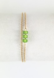 Swarovski Yeşil Kristal Taşlı Çift Zincirli Zarif Bileklik - Gold Kaplama - Thumbnail