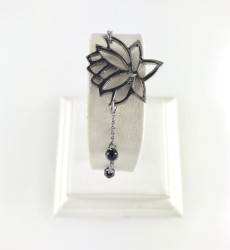 Swarovski Siyah Kristal (Crystal Jet) Taşlı Lotus Çiçeği Bileklik - Siyah Kaplama - Thumbnail
