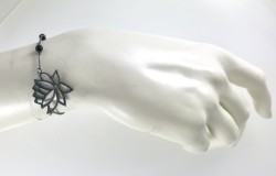Swarovski Siyah Kristal (Crystal Jet) Taşlı Lotus Çiçeği Bileklik - Siyah Kaplama - Thumbnail