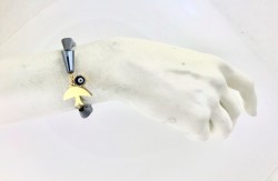 Swarovski Siyah (Jet) Kristal Taşlı Kuş Figürlü Bileklik - Altın (Gold) Kaplama - Thumbnail