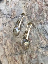 Swarovski Kristal Satin Damla Taşlı Zarif Küpe - Altın (Gold) Kaplama - Thumbnail