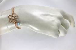 Swarovski Kristal Taşlı (Bulk Crystal Stones) Çiçek Figürlü Çift Zincirli Bileklik - Pembe Altın (Rose gold) Kaplama - Thumbnail