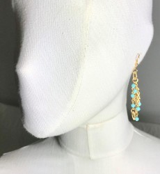 Swarovski Kristal (Bulk Turquoise Crystal) Taşlı Küpe - Gold Kaplama - Thumbnail