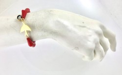 Swarovski Kırmızı Kristal Taşlı Kuş Figürlü Bileklik - Altın (Gold Kaplama - Thumbnail