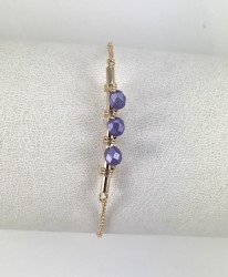 Swarovski Mor Kristal Taşlı (Bulk Purple) Tel Sarma Bileklik - Gold Kaplama - Thumbnail