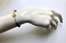 Swarovski Kristal Taşlı Yonca Figürlü Şans Bilekliği - Gold Kaplama - Thumbnail