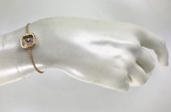 Swarovski Ametist Kristal (Bicone Crystal Beads) Taşlı Kare Bileklik - Gold Kaplama - Thumbnail