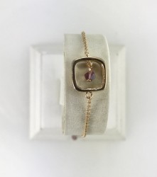 Swarovski Ametist Kristal (Bicone Crystal Beads) Taşlı Kare Bileklik - Gold Kaplama - Thumbnail