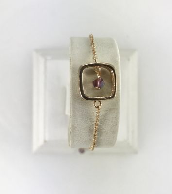 Swarovski Ametist Kristal (Bicone Crystal Beads) Taşlı Kare Bileklik - Gold Kaplama