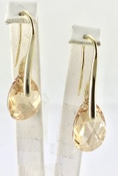 Swarovski Kristal Damla Lt.Colorado Topaz Taşlı Zarif Küpe - Altın (Gold) Kaplama - Thumbnail