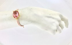Swarovski Pembe Kristal (Light Rose) Taşlı Örme Bileklik - Altın (Gold) Kaplama - Thumbnail