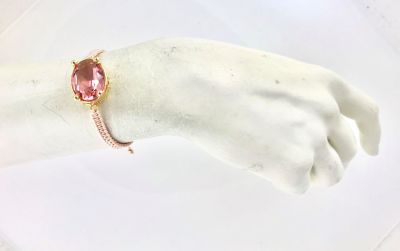 Swarovski Pembe Kristal (Light Rose) Taşlı Örme Bileklik - Altın (Gold) Kaplama