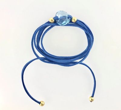 Swarovski Mavi (Light Sapphire) Taşlı Sarma Bileklik-Kolye - Altın (Gold) Kaplama