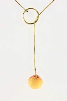 Swarovski Topaz Kristal (Konyak Rengi) Deniz Kabuğu Taşlı Kolye - Altın (Gold) Kaplama