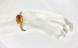 Swarovski Topaz Kristal Taşlı Örme Bileklik - Altın (Gold) Kaplama - Thumbnail