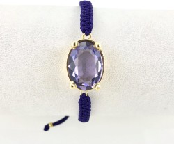 Swarovski Violet Kristal Taşlı Örme Bileklik - Gold Kaplama - Thumbnail