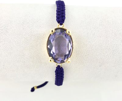 Swarovski Violet Kristal Taşlı Örme Bileklik - Gold Kaplama