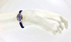 Swarovski Lila Renkli ( Violet) Kristal Taşlı Örme Bileklik - Altın (Gold) Kaplama - Thumbnail
