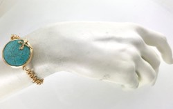 Turkuaz (Firuze) Taşlı Yusufçuk Figürlü Bileklik - Gold Kaplama - Thumbnail