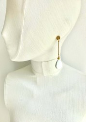 Beyaz Porselen Taşlı Zarif Küpe - Mat Gold Kaplama - Thumbnail